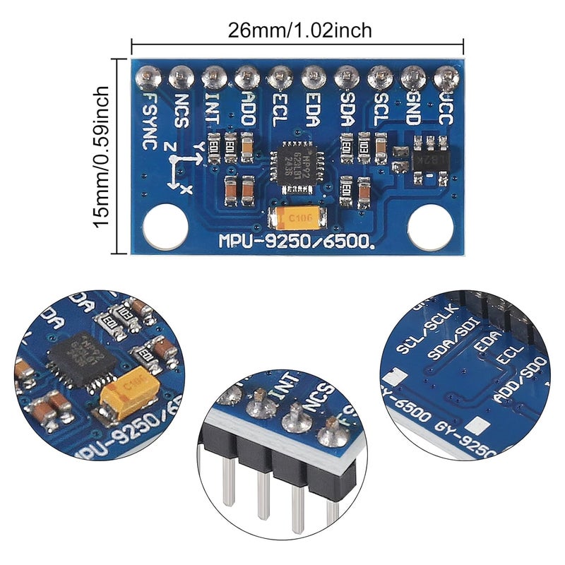 Coliao MPU9250 GY-9250 9-Axis 9 DOF 16 Bit Gyroscope Acceleration Magnetic Sensor Pre-Soldered 9-Axis Attitude +Gyro+Accelerator+Magnetometer Sensor Module IIC/SPI MPU9250/6500 for Raspberry Pi ESP32 - Image 3